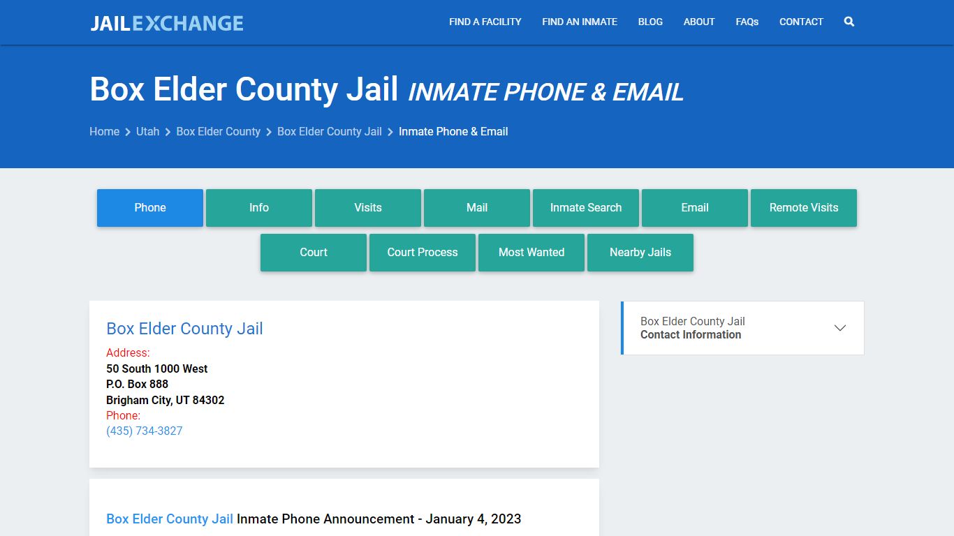 Inmate Phone - Box Elder County Jail, UT - Jail Exchange